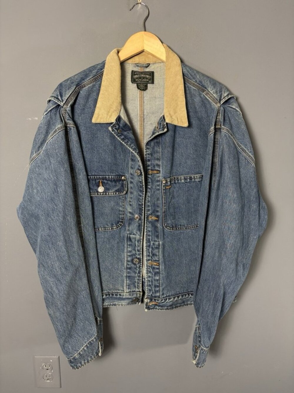 Vintage 90s POLO COUNTRY Ralph Lauren Mens XL Denim Jean Jacket Corduroy Collar